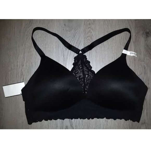 Aerie Real Sunnie Wireless Bra Size 34C Black Lace Lightly Lined No Wire - Picture 1 of 5